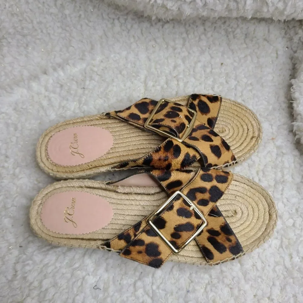 J. Crew Animal Print Espadrilles‎ Slide Sandals sz 8